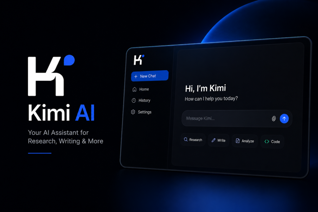 Kimi AI logo on a dark background representing the Chinese AI assistant and chatbot platform.